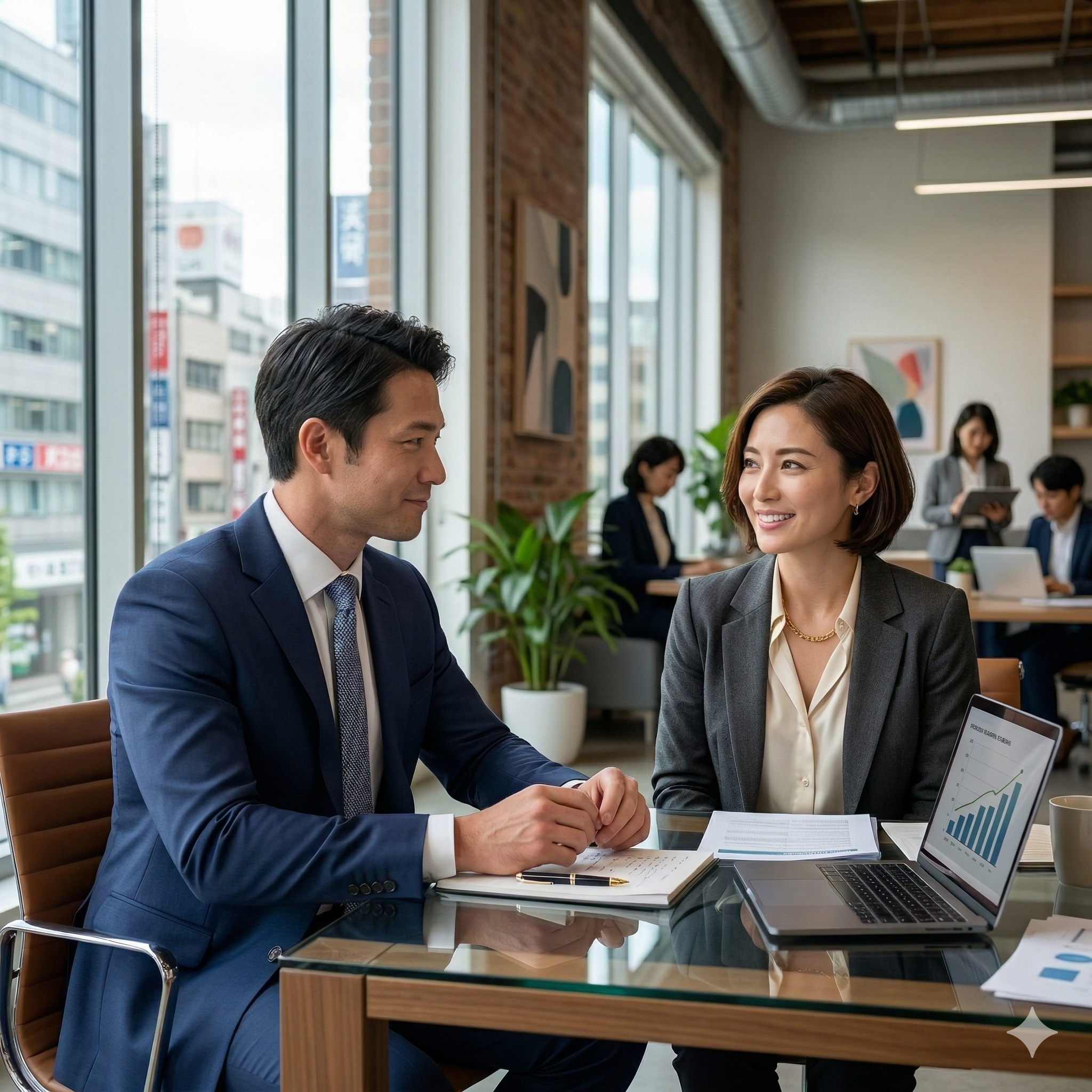 コンサルタントと相談する女性経営者