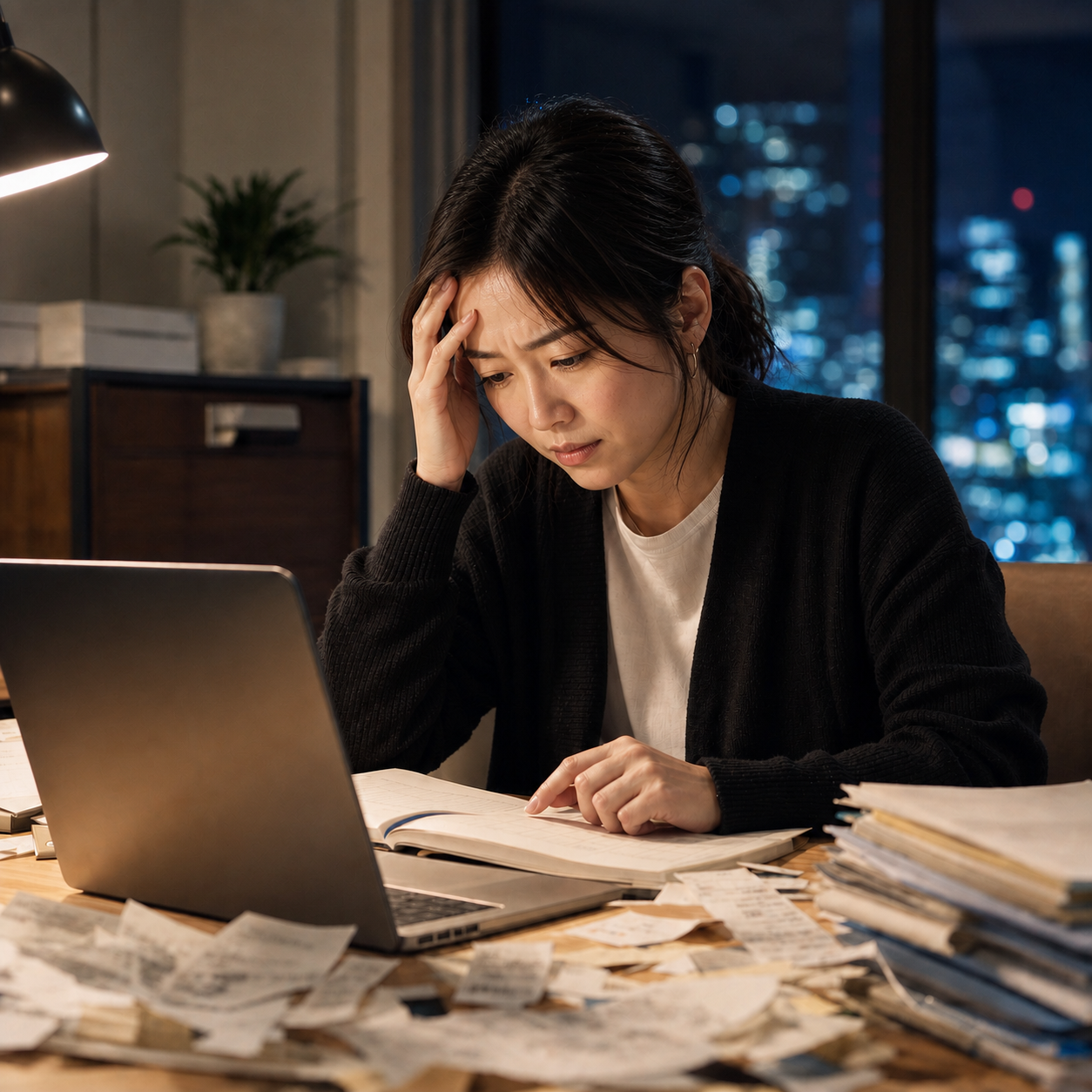 頭を抱える女性経営者